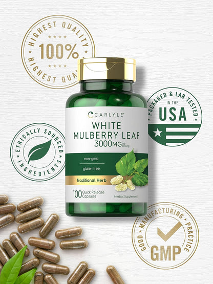Carlyle Mulberry Leaf Extract 100 Capsules – Non-GMO and Gluten-Free Herbal Supplement