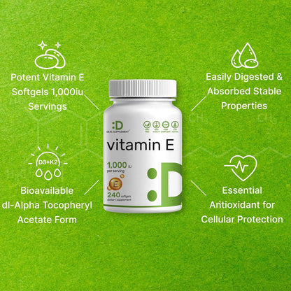 Vitamin E Supplements (1,000 IU) – 240 Softgels – Extra Strength Antioxidant Protection