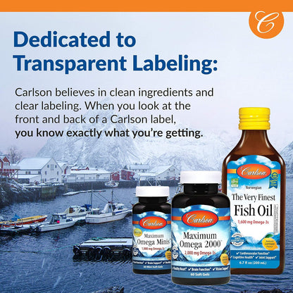 Carlson MCT & Omega-3 - Coconut Oil, Caprylic & Capric Acids, EPA & DHA, 60 Softgels