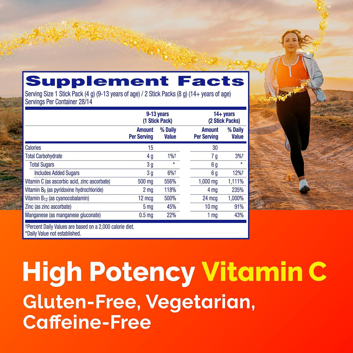 Emergen-C Crystals, On-the-Go Immune Support with Vitamin C, B Vitamins, Zinc and Manganese, Orange Vitality - 56 Stick Packs - görsel 9