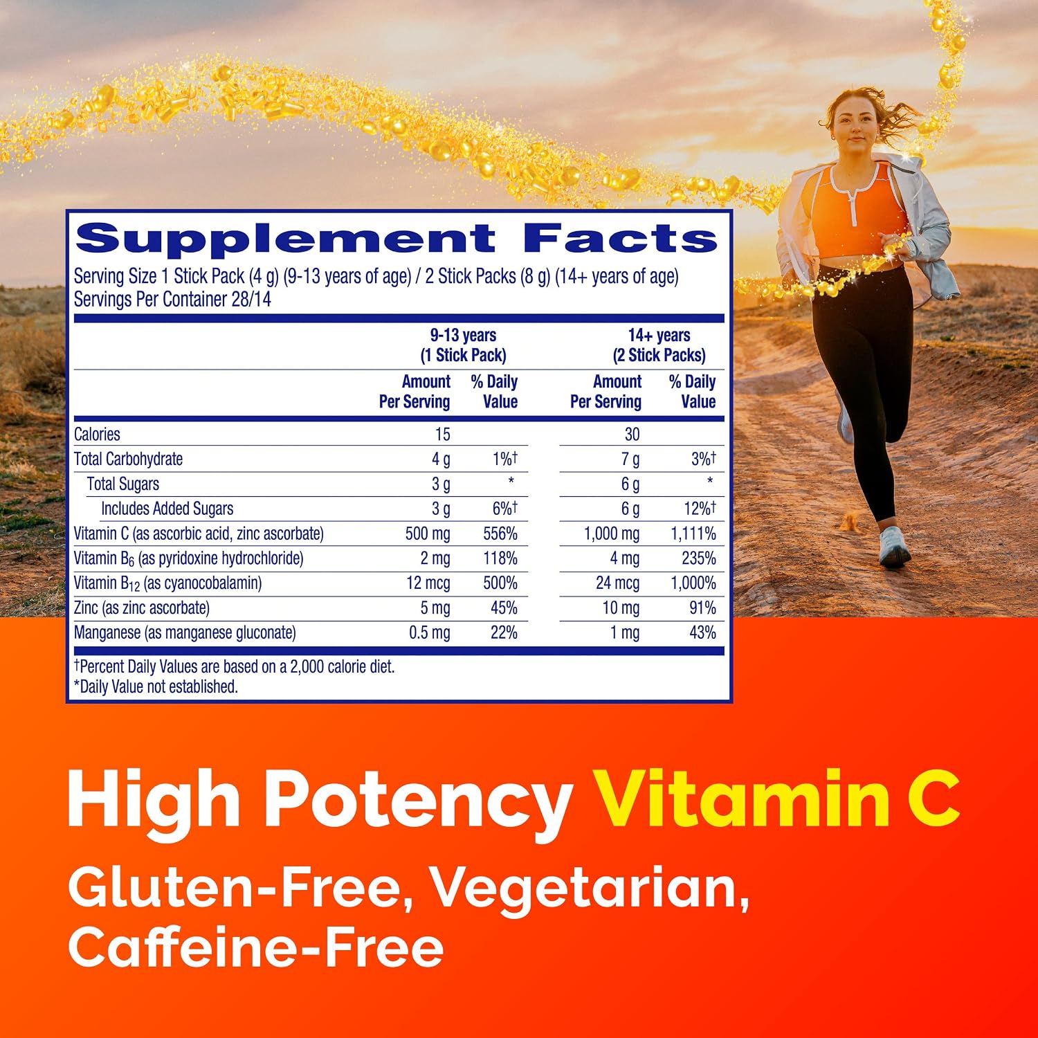 Emergen-C Crystals, On-the-Go Immune Support with Vitamin C, B Vitamins, Zinc and Manganese, Orange Vitality - 56 Stick Packs - görsel 9