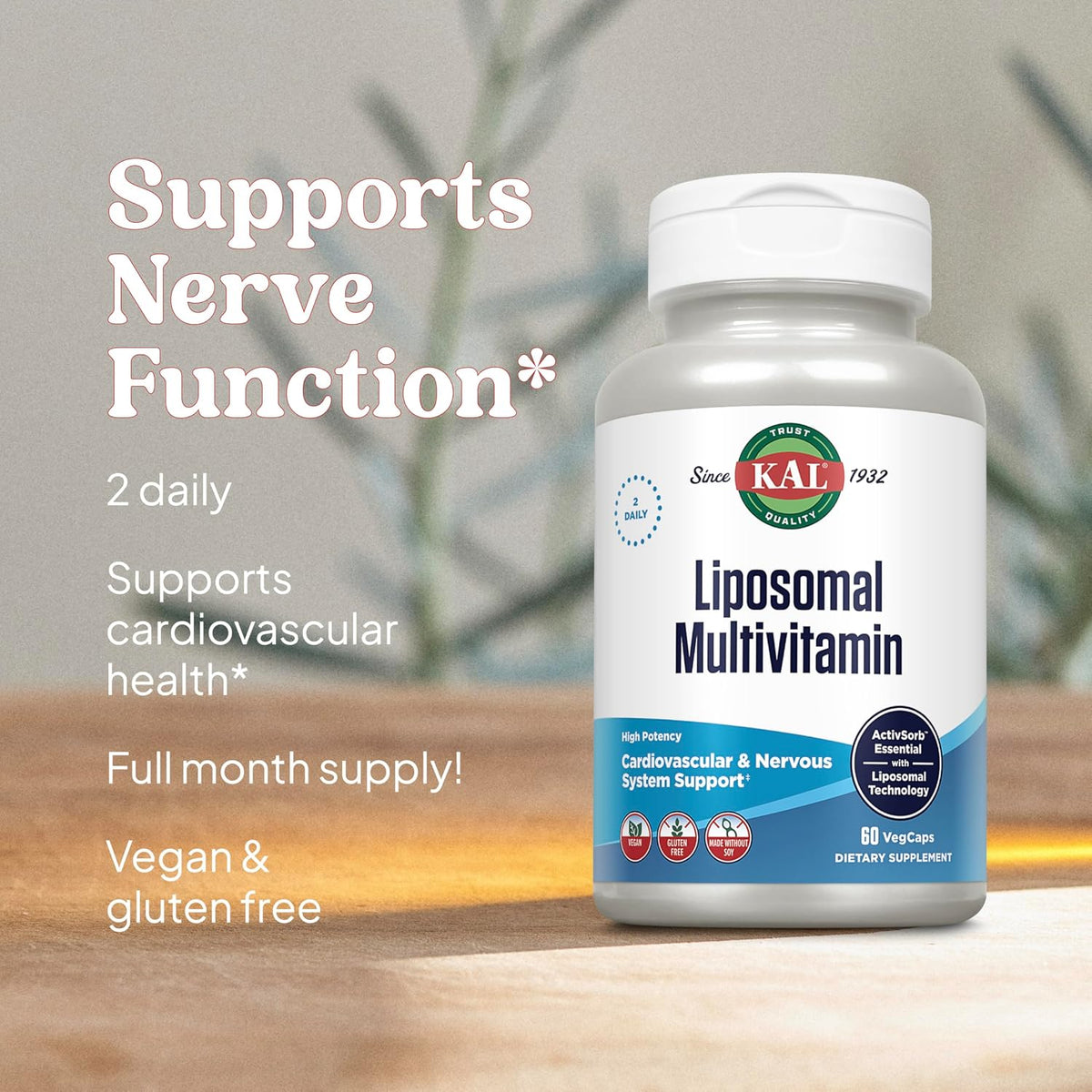 KAL Liposomal Multivitamin - High Potency Liposomal Vitamin C, D-3, and More - Men and Women Multivitamin for Cardiovascular and Nervous System Support - 30 Servings, 60 VegCaps - görsel 4