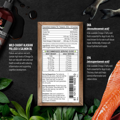 Wild Alaskan Salmon Oil for Dogs | Liquid Omega-3 with Pump | 240 ml