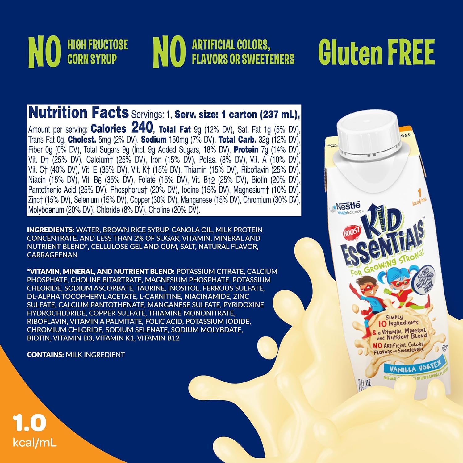 BOOST Kid Essentials Balanced Nutritional Drink for Kids, Vanilla Vortex, 237 ml (24 Pack) - görsel 2