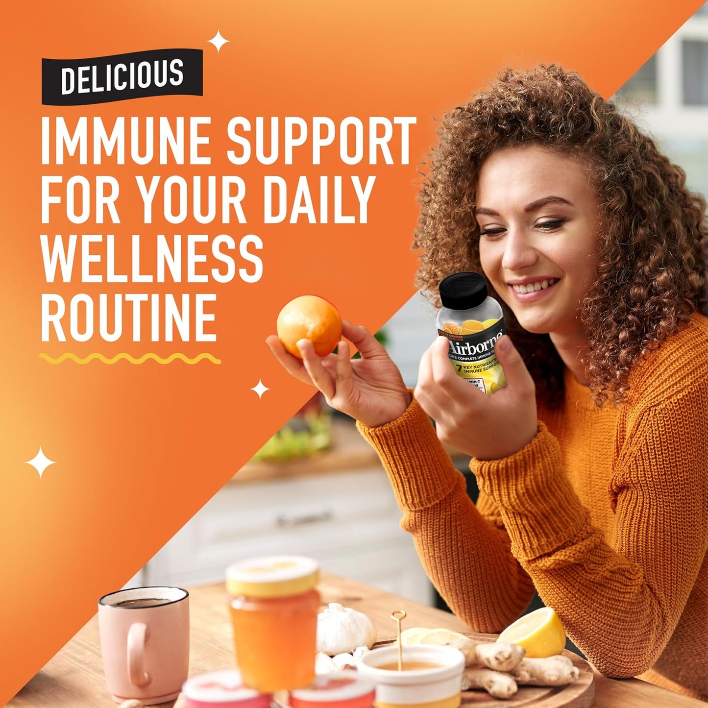 Airborne Immune Support Gummies, Zesty Orange Flavour, 42 ct - 750 mg Vitamin C + Vitamins A, D & E + Zinc, Selenium, and Manganese | with Herbal Blend | Naturally Flavoured - görsel 5