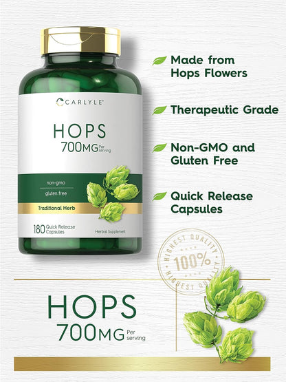 Carlyle Hops Food Supplement 700mg | 180 Capsules | Non-GM & Gluten-free | Traditional Herb