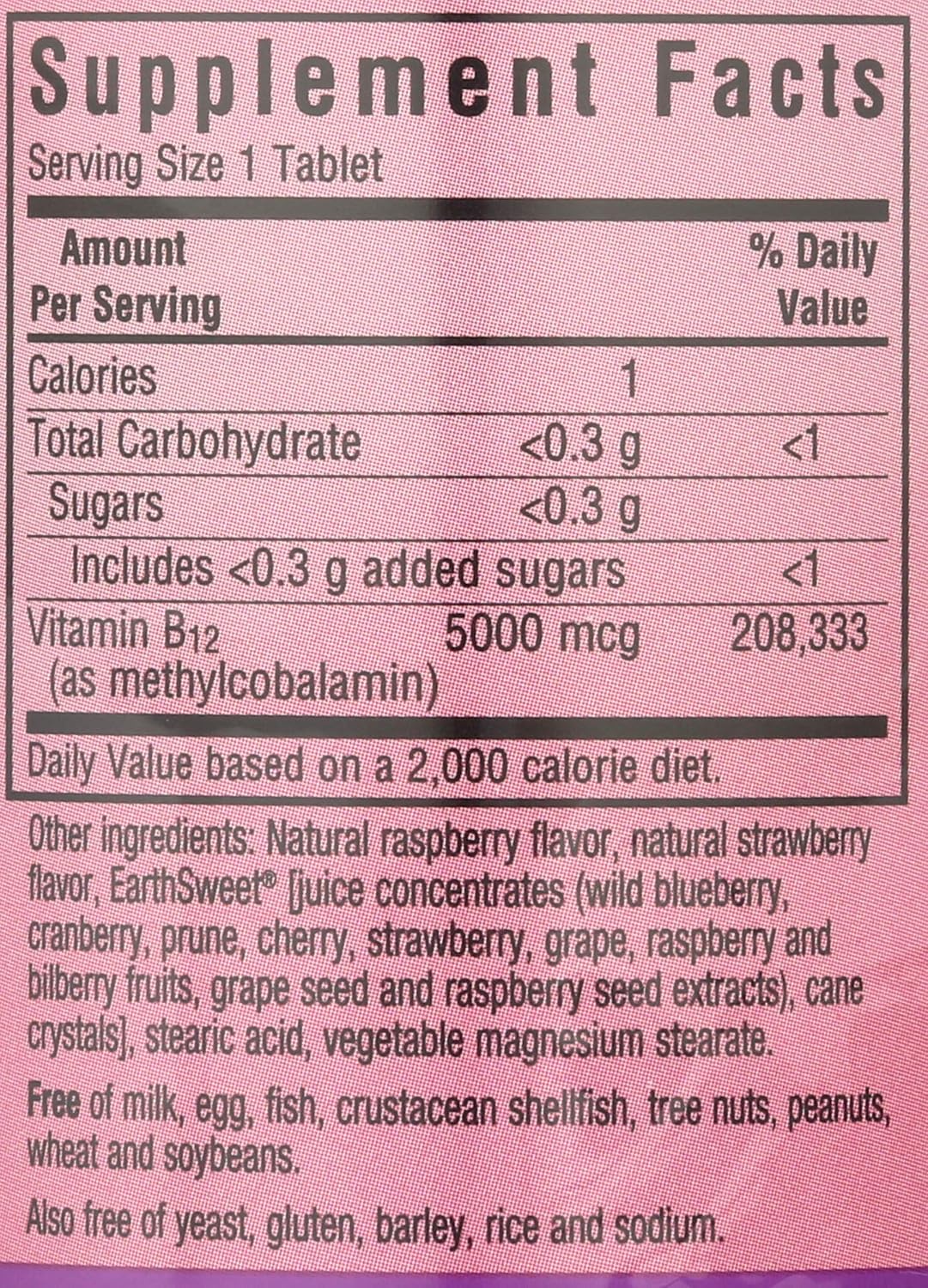 BlueBonnet Nutrition Earth Sweet® Chewables, CellularActive® Methylcobalamin, Raspberry, 5,000 mcg, 60 Chewable Tablets - görsel 4