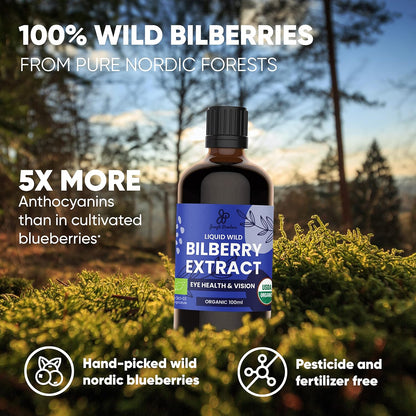 Wild Bilberry Extract USDA Organic Alcohol-Free Liquid - Eye Health Support, 2-Pack
