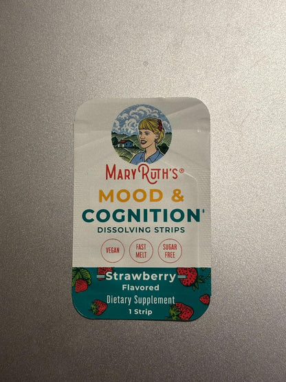 Mood & Cognition Dissolving Strips by MaryRuth's | Vitamin B12 | Vitamin B6 | Saffron | Folate | B Vitamins | Sugar Free | Strawberry Flavour | Vegan | Gluten-free | Dairy-free | 30 Strips