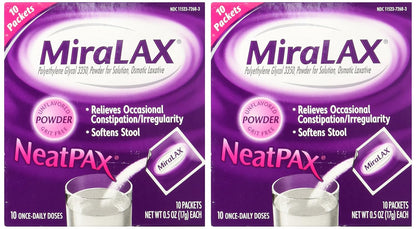 MiraLAX Single Dose Sachets, 0.5 oz, 10 Sachets (Pack of 2)