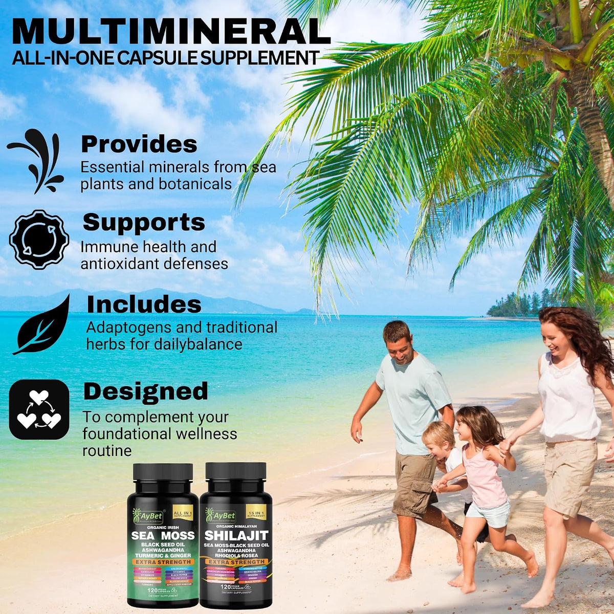 Sea Moss & Himalayan Shilajit Supplement Combo – Herbal Formula with Black Seed Oil, Ashwagandha, Rhodiola, Turmeric, Ginger – Mineral & Antioxidant Support – Organic, Halal, Vegan Capsules (120 Count) - görsel 7