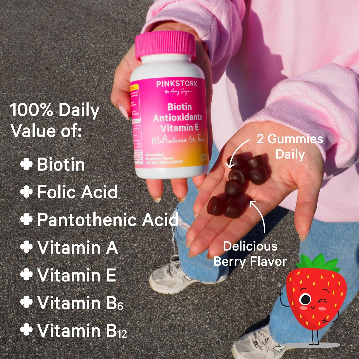 Pink Stork Biotin Multivitamin for Teens, 60 Berry Gummies - görsel 5