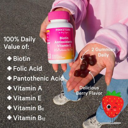 Pink Stork Biotin Multivitamin for Teens, 60 Berry Gummies