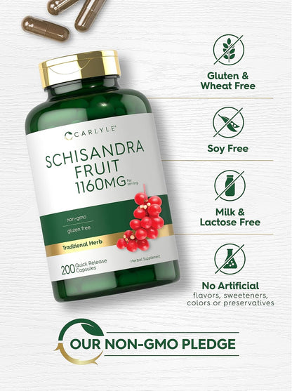 Carlyle Schisandra Supplement 1160 mg | 200 Capsules | Berry Fruit Extract | Non-GMO & Gluten-free