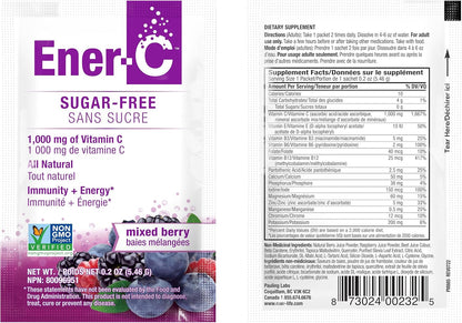 Ener-C Sugar Free Multivitamin Drink Mix, No Sugar - Mixed Berry, 60 Packets