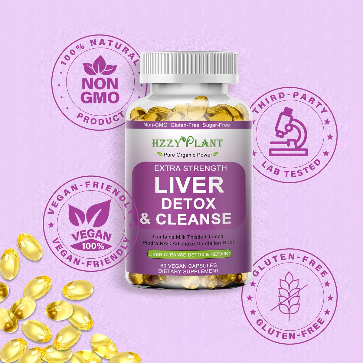 HZZYPLANT Liver Cleanse Detox & Repair Soft gel capsules – 15-in-1 Herbal Liver Support with Milk Thistle, NAC, Artichoke (60 Soft gel capsules) - görsel 5