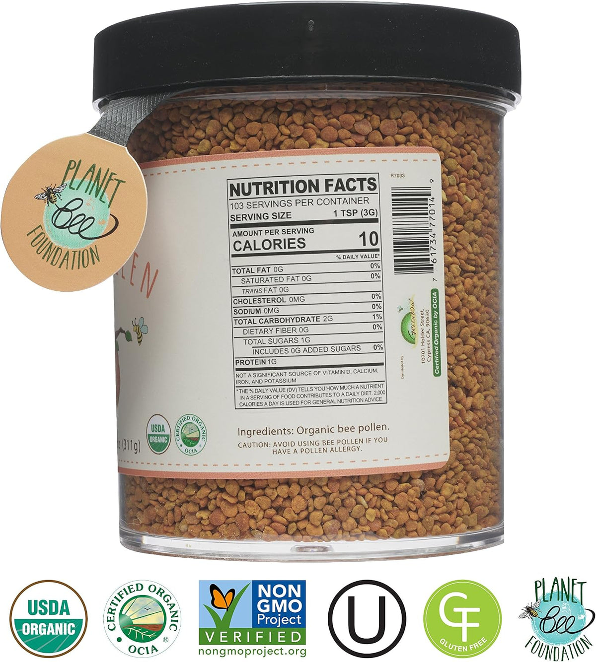 Greenbow Organic Bee Pollen - 100% USDA Certified Organic, Non-GMO, Halal, Kosher, Pure & Natural - Superfood with Proteins, Vitamins & Minerals - Gluten-free - 311g - görsel 2
