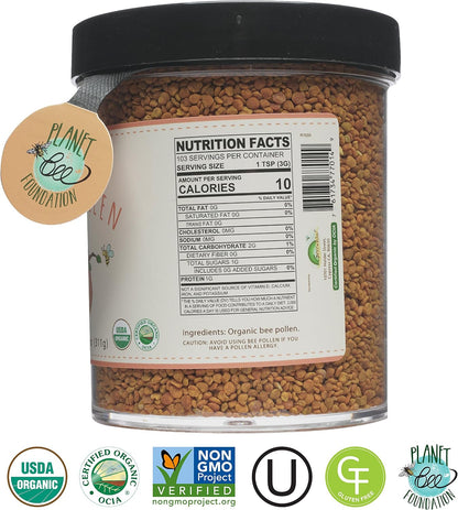 Greenbow Organic Bee Pollen - 100% USDA Certified Organic, Non-GMO, Halal, Kosher, Pure & Natural - Superfood with Proteins, Vitamins & Minerals - Gluten-free - 311g