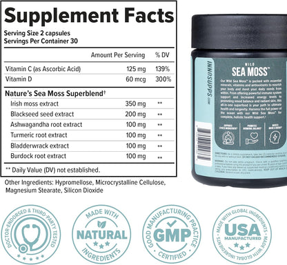 InnoSupps Wild Sea Moss Capsules - Immune Support Food Supplement for Vitality and Gut Health - Daily Minerals for Men and Women (30 Servings)