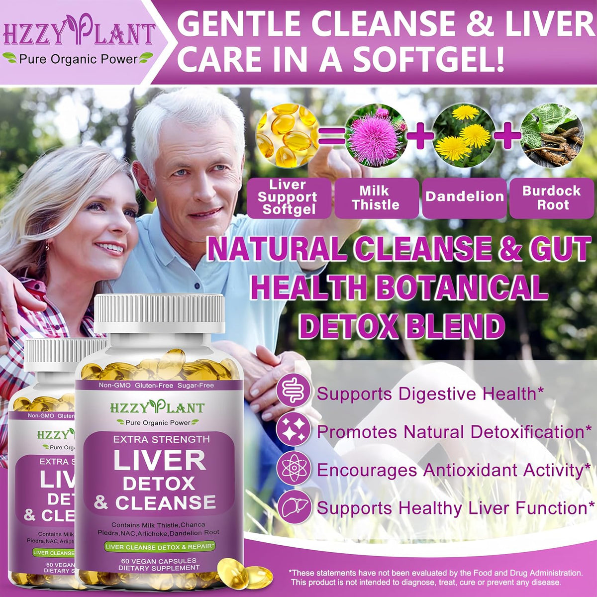 HZZYPLANT Liver Cleanse Detox & Repair Soft gel capsules – 15-in-1 Herbal Liver Support with Milk Thistle, NAC, Artichoke (60 Soft gel capsules) - görsel 3