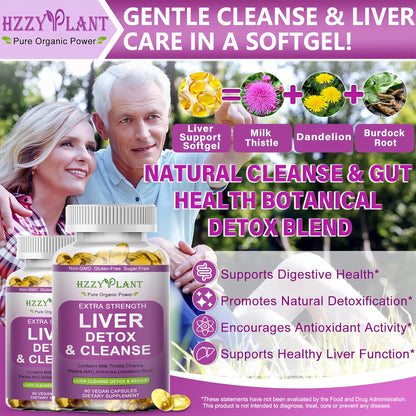 HZZYPLANT Liver Cleanse Detox & Repair Soft gel capsules – 15-in-1 Herbal Liver Support with Milk Thistle, NAC, Artichoke (60 Soft gel capsules)