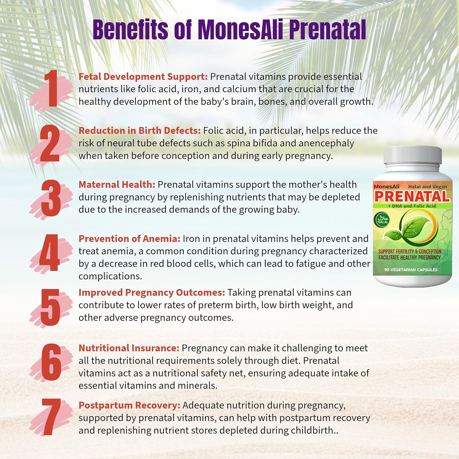 MonesAli Prenatal Vitamins for Women | Postnatal | Vegan, Halal, Gelatin-Free | with Folate, Iron & Biotin | Supports Pregnancy & Postnatal Energy - görsel 8