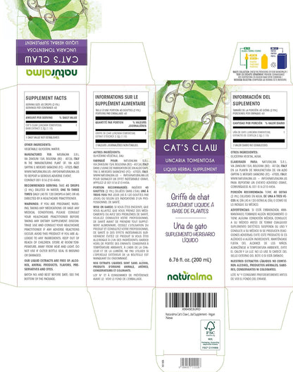 Naturalma Cat's Claw (Uncaria tomentosa) Bark Alcohol-Free Tincture - 200 ml Liquid Extract