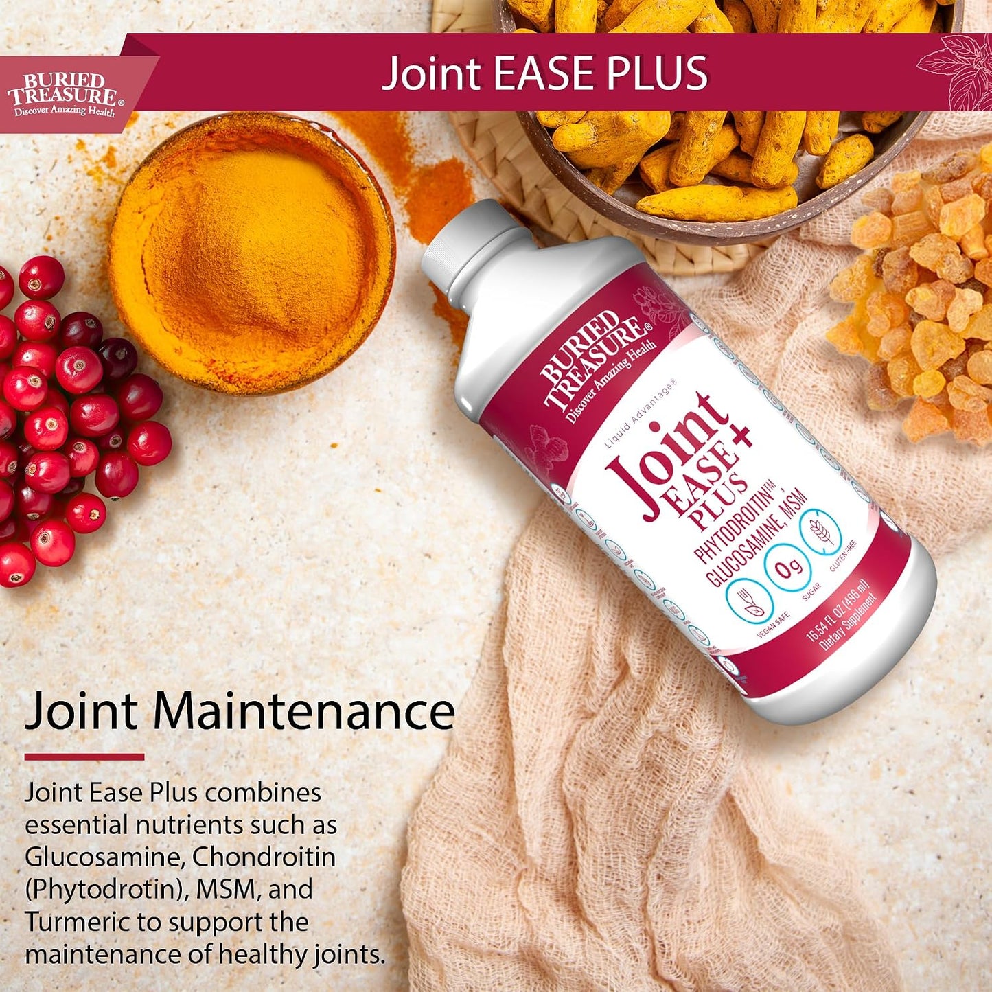 Buried Treasure Joint Ease Plus - 473 ml, Glucosamine Chondroitin with MSM and Turmeric, Joint Support Supplement - görsel 3