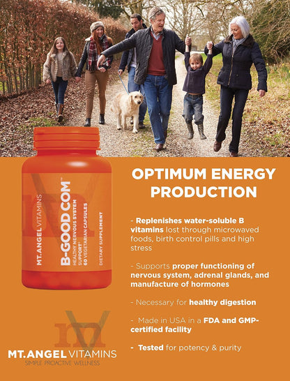 Mt. Angel Vitamins - B-Good Com (Vitamin B Complex), Supports Normal Nervous System Function (60 Vegetarian Capsules)