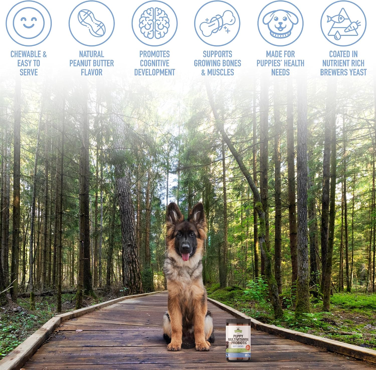 Strawfield Pets Puppy Multivitamin + Probiotics with Joint Support, Peanut Butter Flavour, 120 Soft Chews - görsel 9