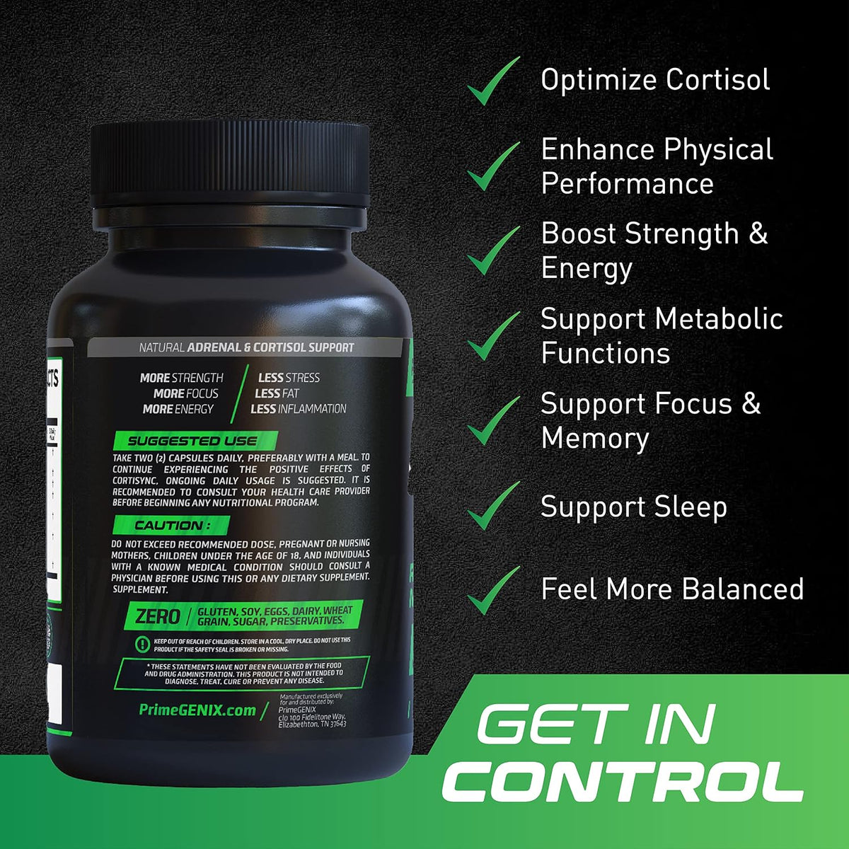 PrimeGENIX CortiSync - Lower Cortisol, Boost Energy, and Enhance Focus with Sensoril Ashwagandha - 60 Capsules - görsel 2