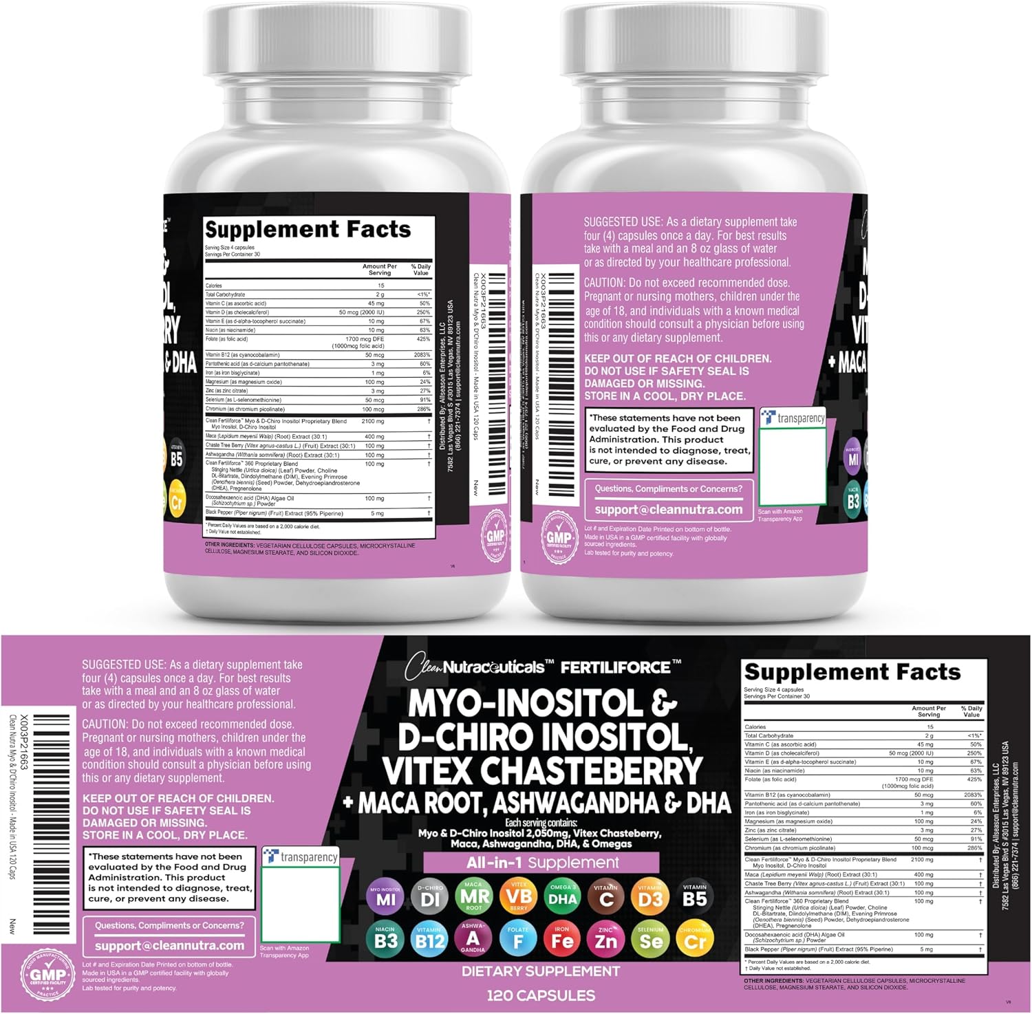 Clean Nutraceuticals Myo-Inositol & D-Chiro Inositol 2050mg Fertility Supplement 40:1 Ratio - Antenatal Vitamins for Women with Ashwagandha Maca Root Vitex Chasteberry Iron DHA Folic Acid DIM Zinc (1) - görsel 9