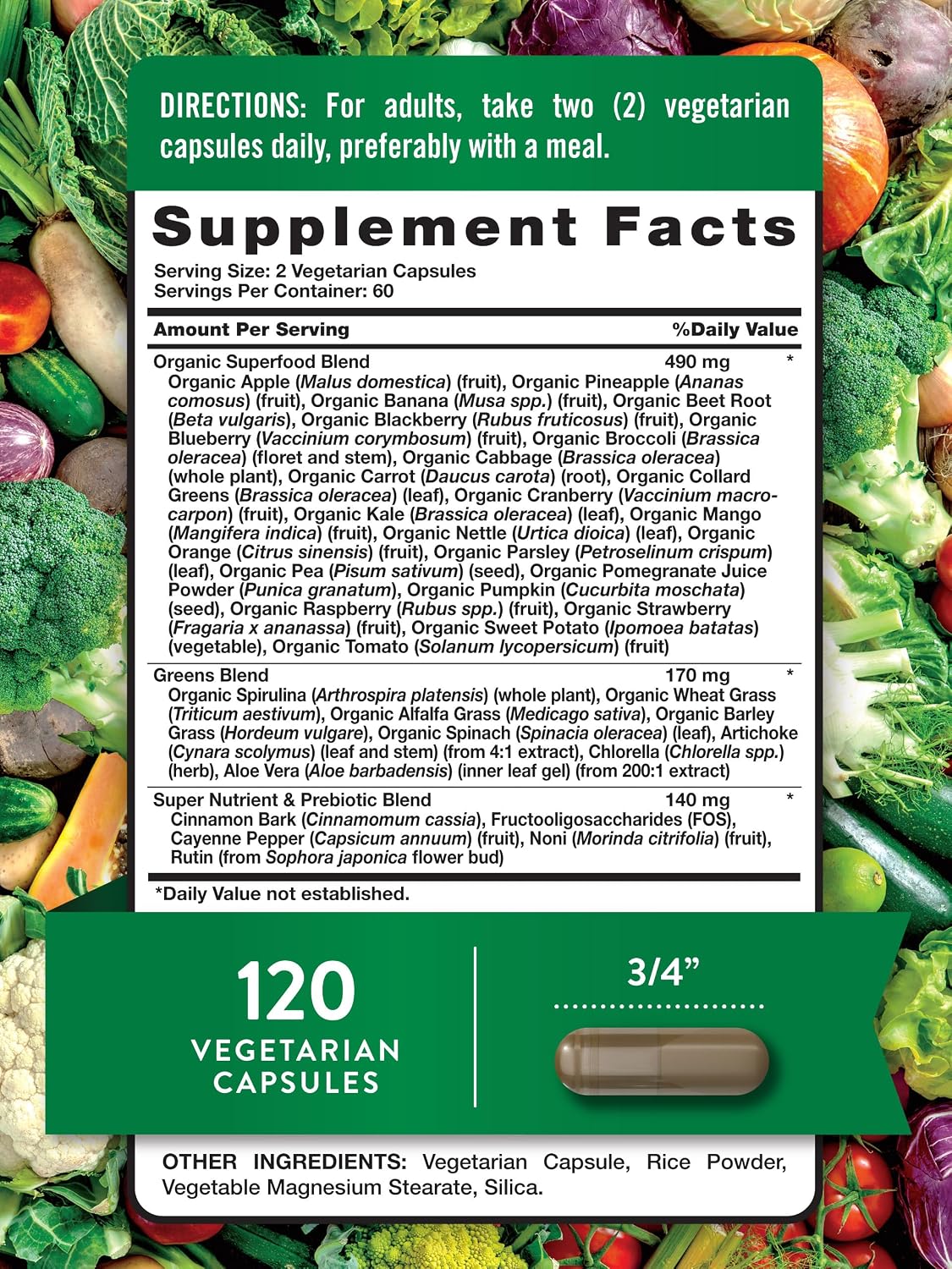 Nature's Truth Fruit and Veg Supplement - 120 Vegetarian Capsules - görsel 2