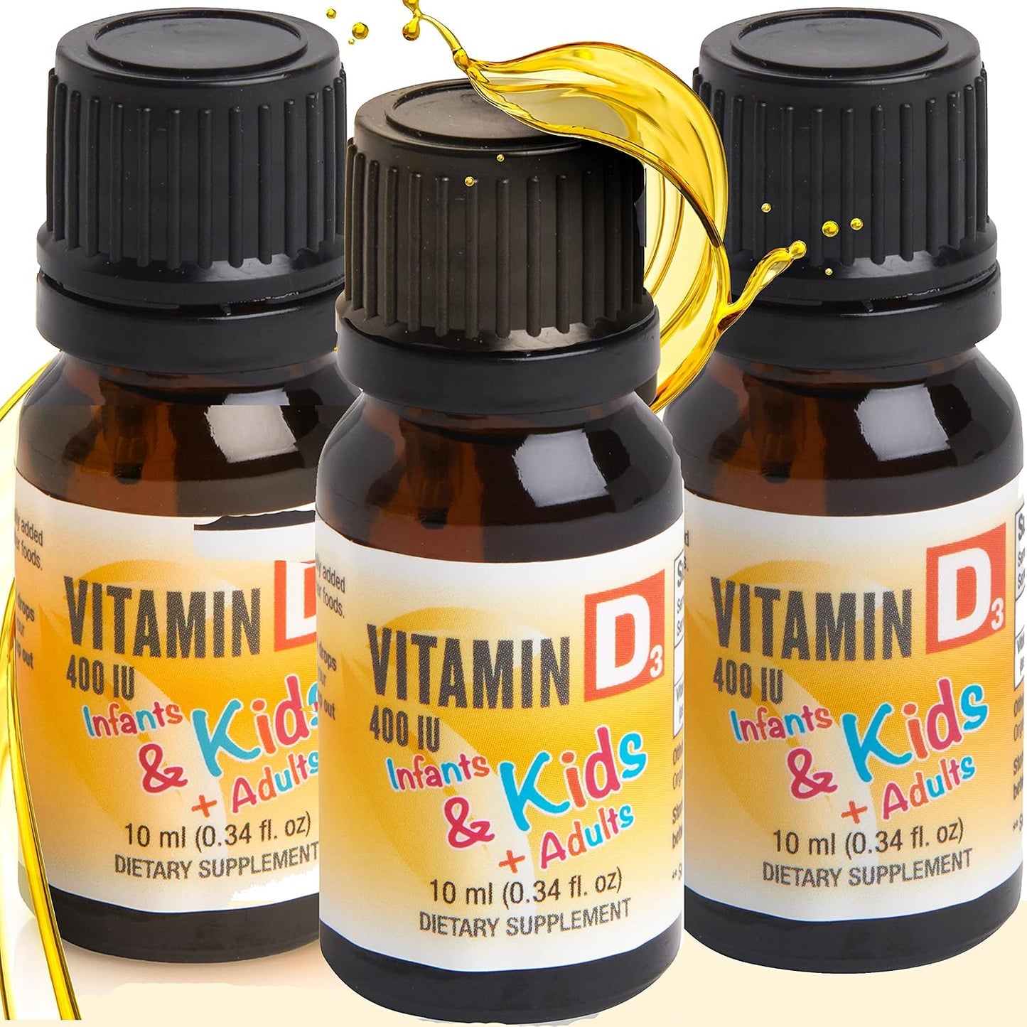 GreenPeach Organic Baby & Infant Vitamin D Drops - Vegetarian 400 IU Liquid Vitamin D3 for Babies & Newborns | No Sugar or Flavours | Non-GMO | Gluten-free & Gentle on the Stomach | Ages 4 & Under - Pack of 3 - görsel 1