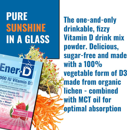 Ener-D Sugar-Free Multivitamin Drink Mix – Raspberry, 24 Sachets