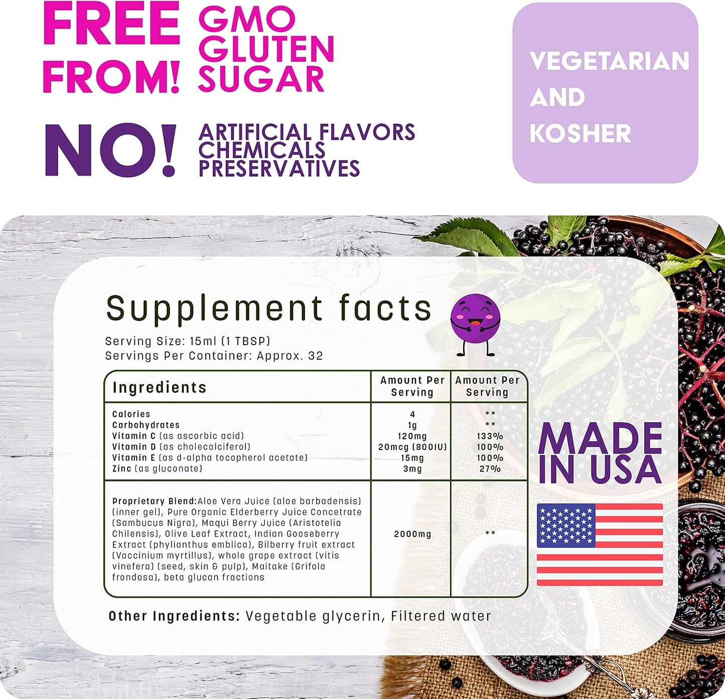 GreenPeach Liquid Children's Multivitamin with Organic Elderberry Syrup for Immune Support - görsel 3