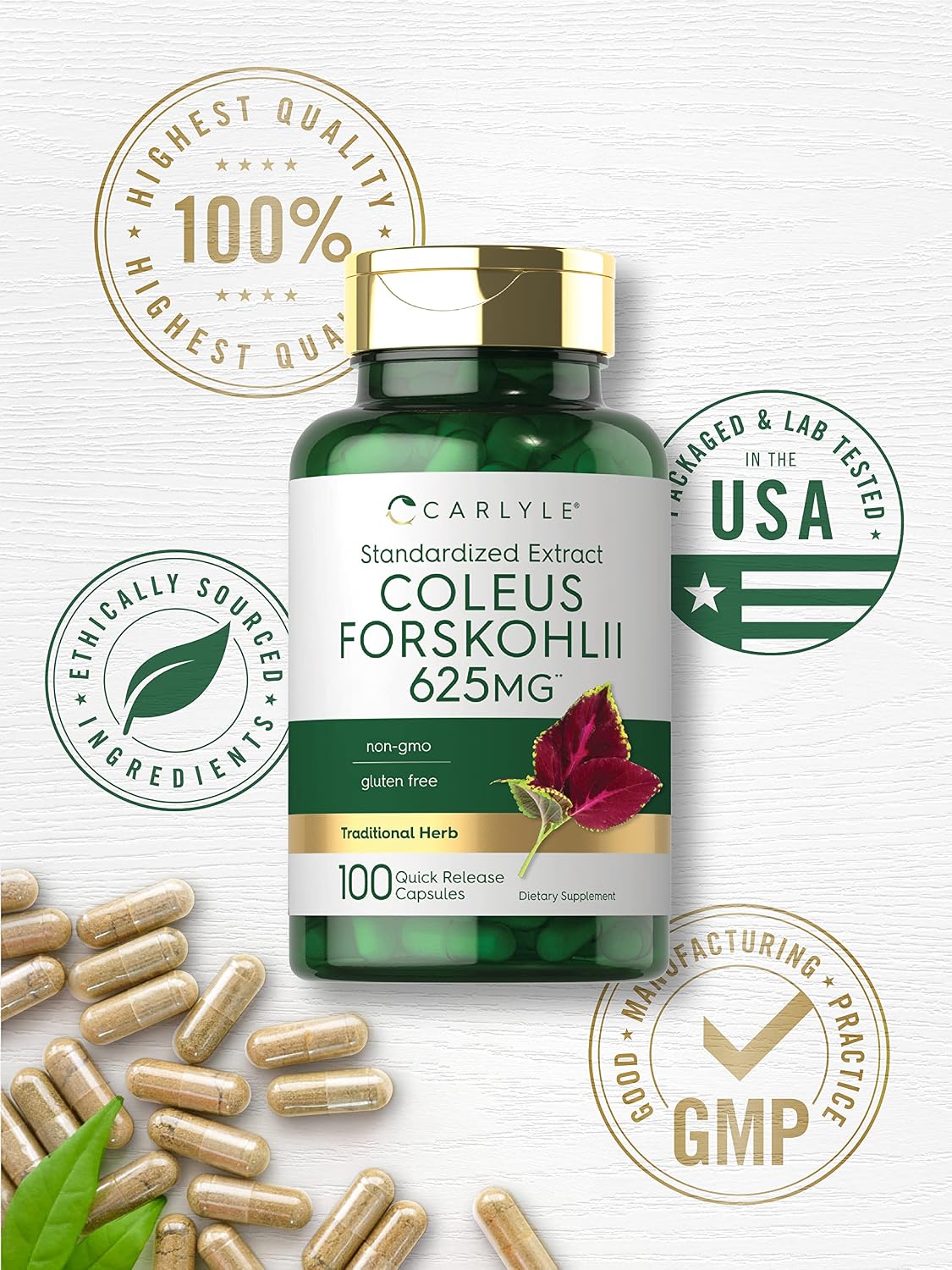 Carlyle Coleus Forskohlii Capsules | 100 Capsules | Standardised Forskolin Extract Supplement | Non-GMO & Gluten-free - görsel 5