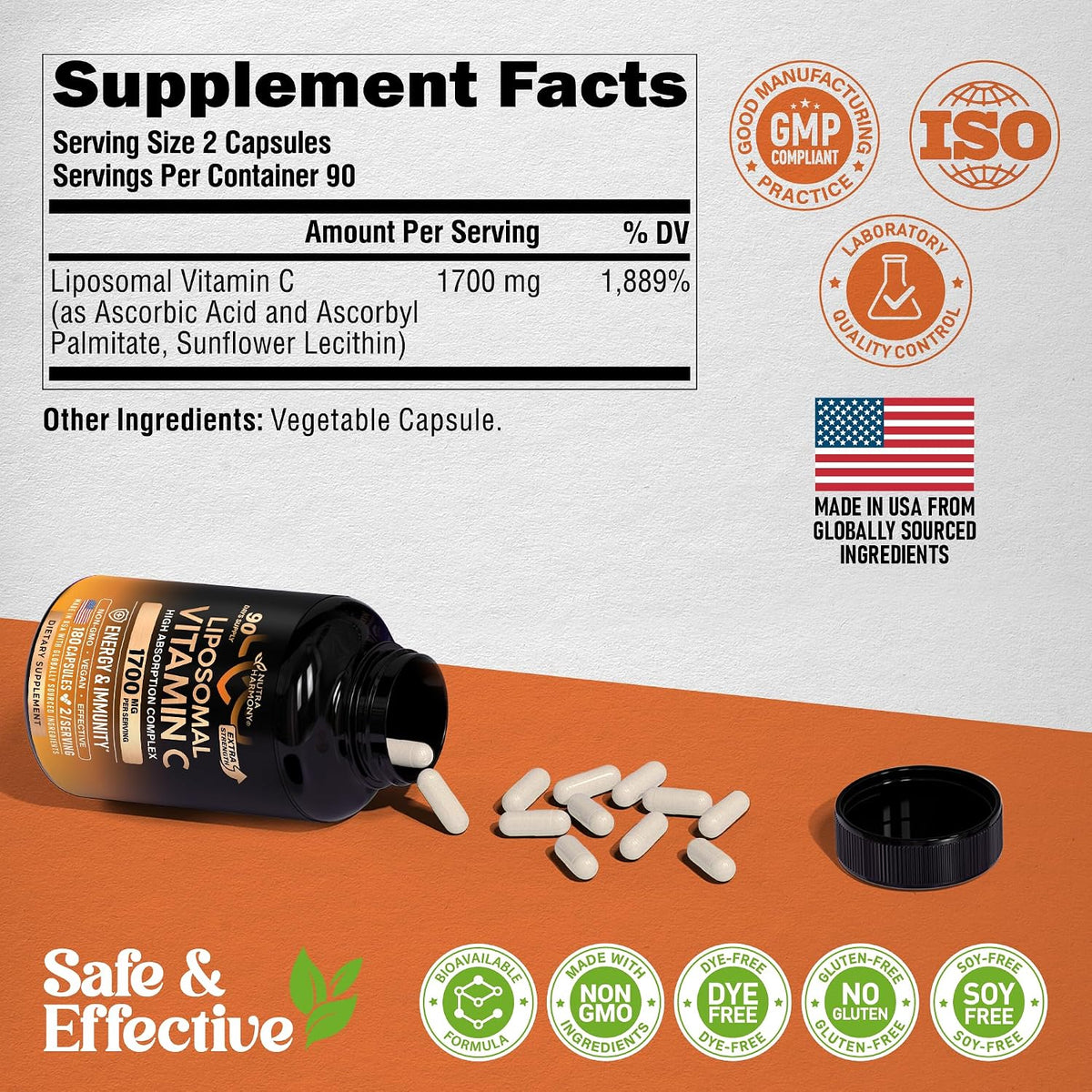 Liposomal Vitamin C 1700 mg - High Absorption Fat Soluble Complex - 180 Capsules - görsel 8