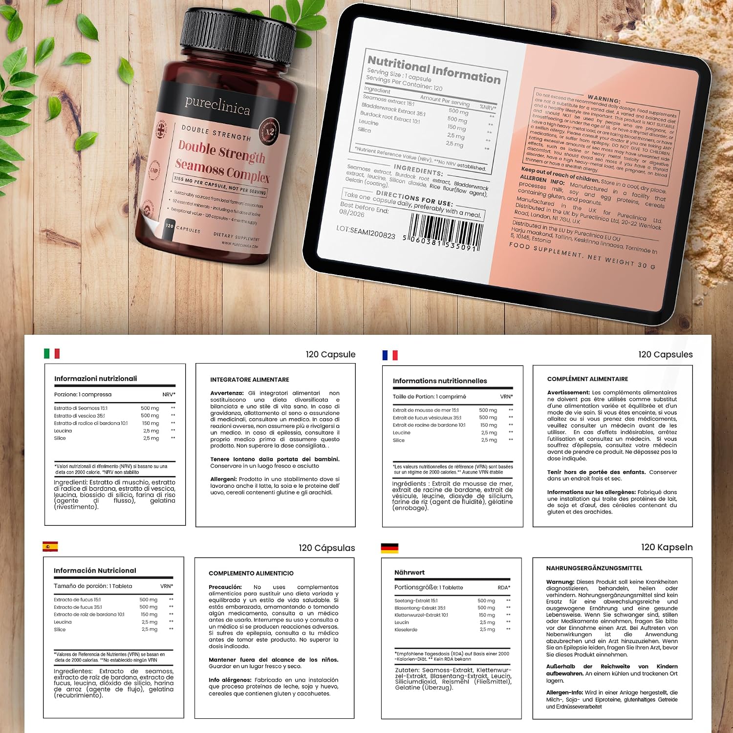 pureclinica Double Strength Seamoss Complex – 1155mg, 120 Capsules - görsel 6