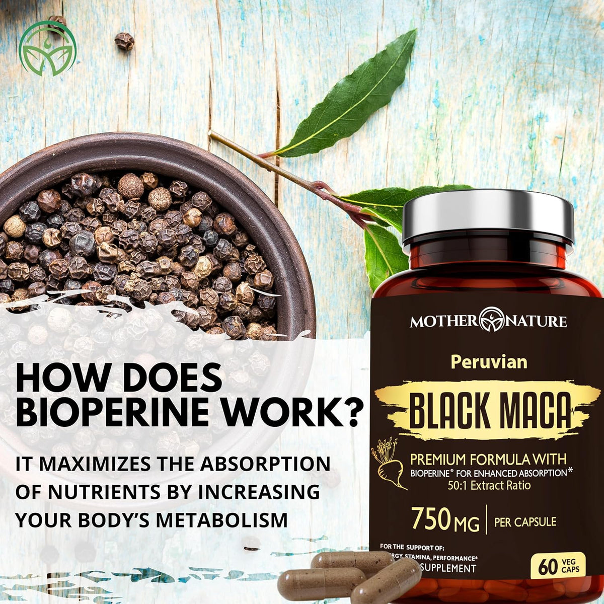 MNO Black Maca Root 50:1 750mg Organic Peruvian Maca, 60 Vegan Capsules - görsel 7