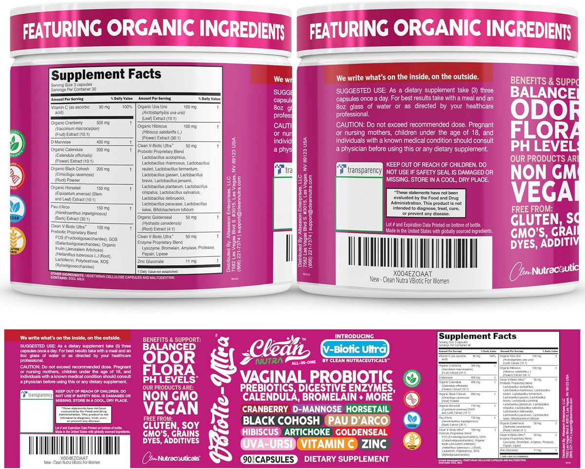Clean Nutra Vaginal Probiotics for Women with Prebiotics, Digestive Enzymes and Cranberry - 90 Vegan Capsules - görsel 9