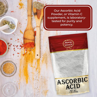 Spicy World Ascorbic Acid 453 g Bulk Bag - Pure Vitamin C Powder