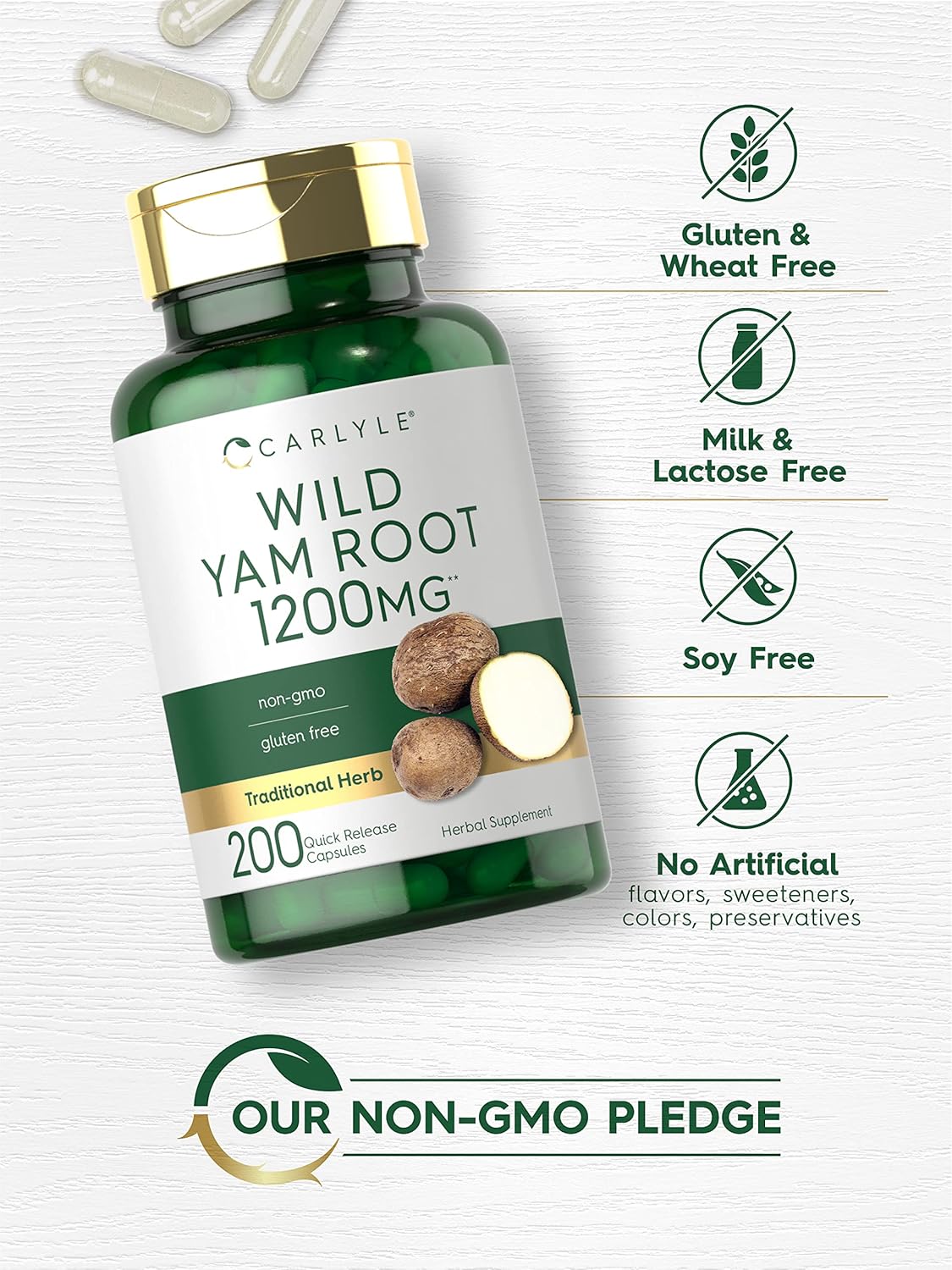 Carlyle Wild Yam Root Capsules – 200 Count – Traditional Herbal Extract, Non-GM, Gluten-free - görsel 4