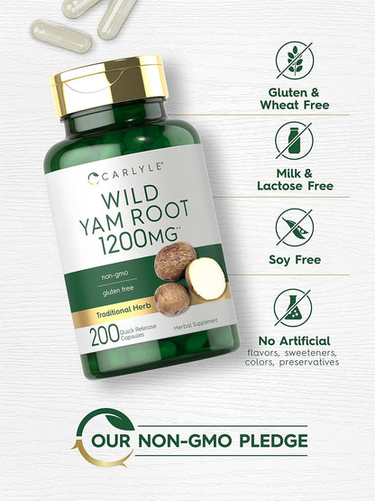 Carlyle Wild Yam Root Capsules – 200 Count – Traditional Herbal Extract, Non-GM, Gluten-free