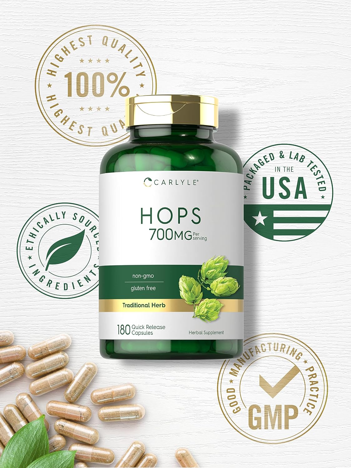 Carlyle Hops Food Supplement 700mg | 180 Capsules | Non-GM & Gluten-free | Traditional Herb - görsel 5