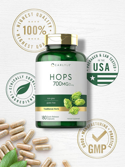 Carlyle Hops Food Supplement 700mg | 180 Capsules | Non-GM & Gluten-free | Traditional Herb