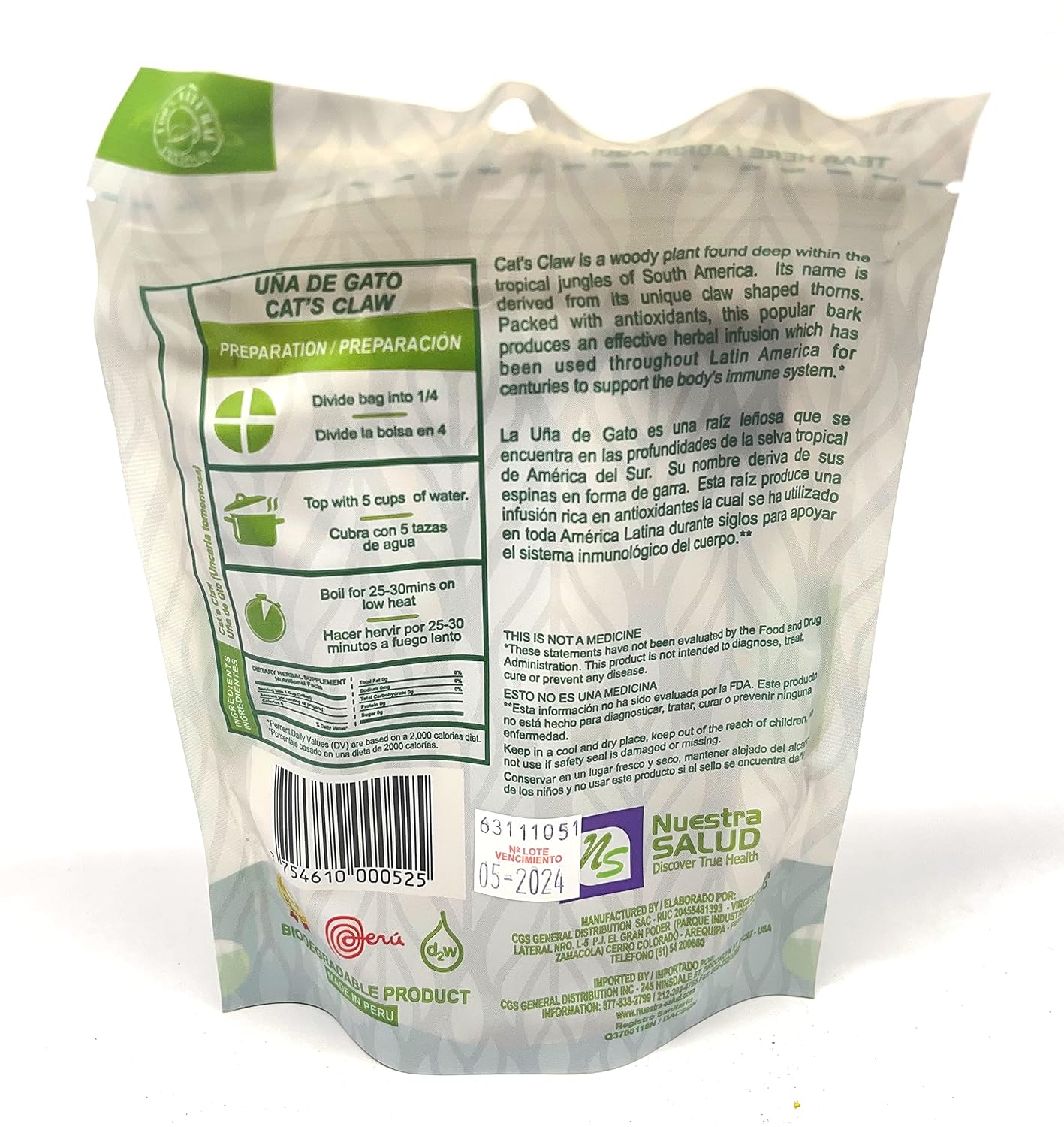 Cat's Claw Bark Herbal Infusion Tea Uña de Gato Value Pack (240g) 100% Natural - görsel 4