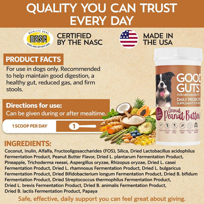 Fidobiotics Good Guts Probiotics for Dogs – Digestive Health Powder, 6 Billion CFU