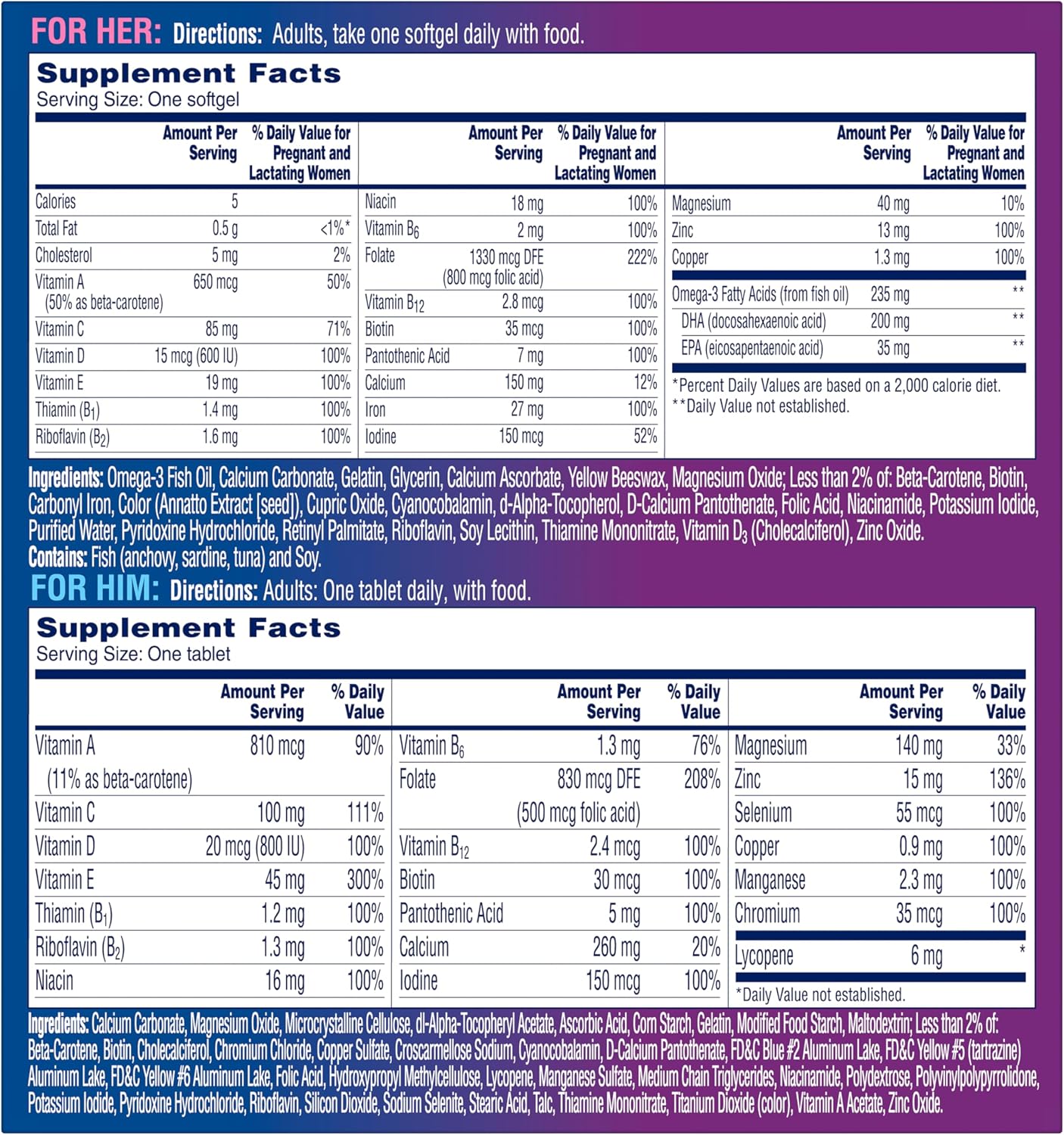One A Day Men's & Women's Pre-Pregnancy Multivitamin, 30+30 Count, Couple's Pack - görsel 9