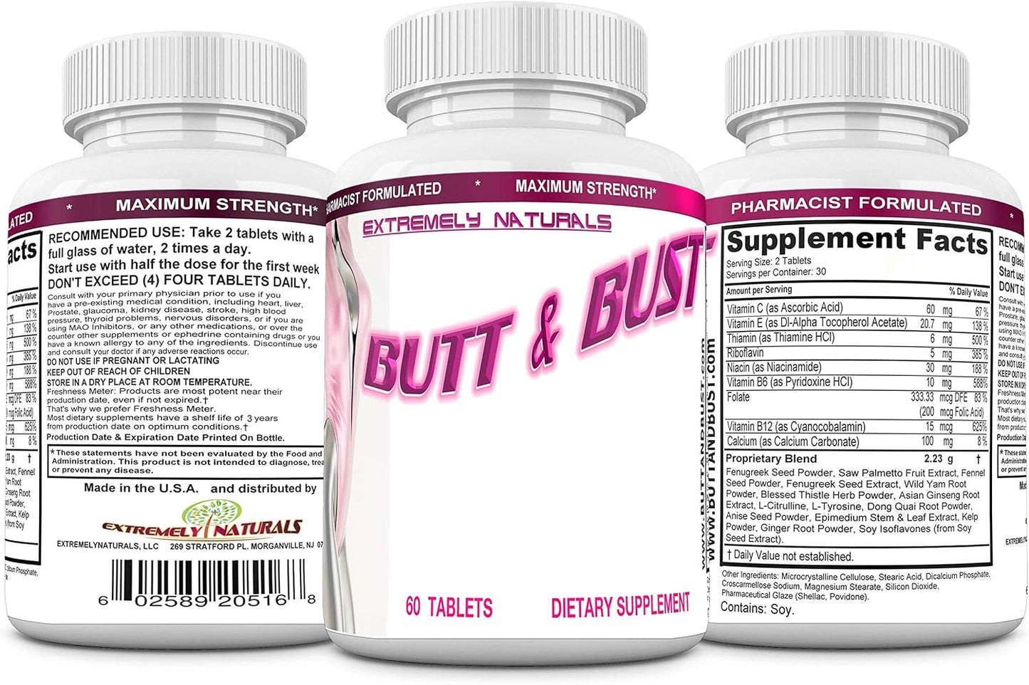 BUTT AND BUST Natural Breast & Butt Enhancement Pills - 60 Tablets (Double Potency, 2640 mg) - görsel 4